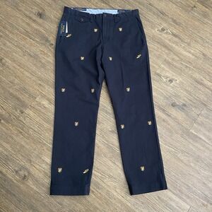 Polo Ralph Lauren Navy Blue Embroidered P Logo Straight Stretch Fit 32X30 NWT